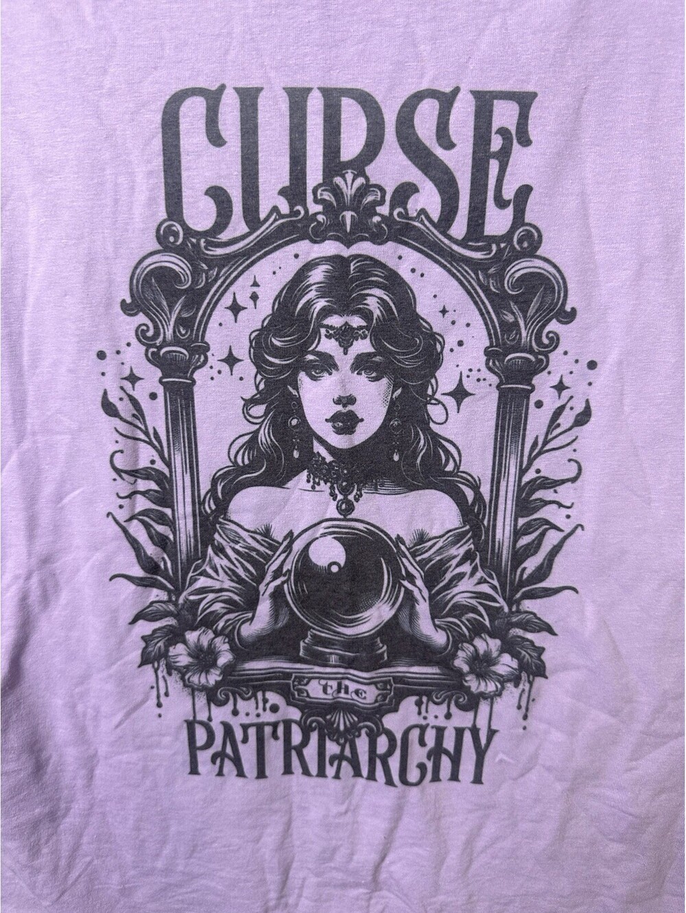 Curse The Patriarchy T Shirt XL Purple Gothic Witch Crystal Ball Feminist Tee